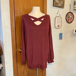White Birch Burgundy Crisscross Sweater